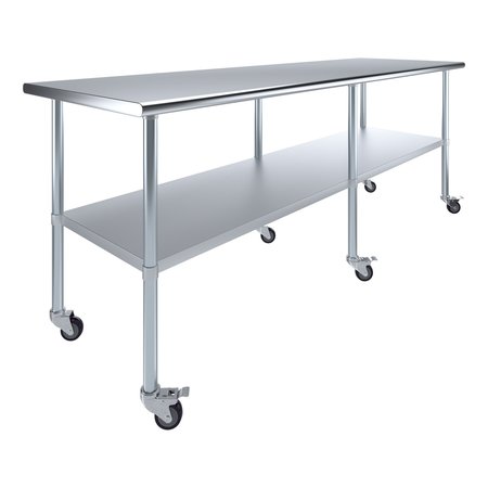 AMGOOD 30x96 Rolling Prep Table with Stainless Steel Top AMG WT-3096-WHEELS